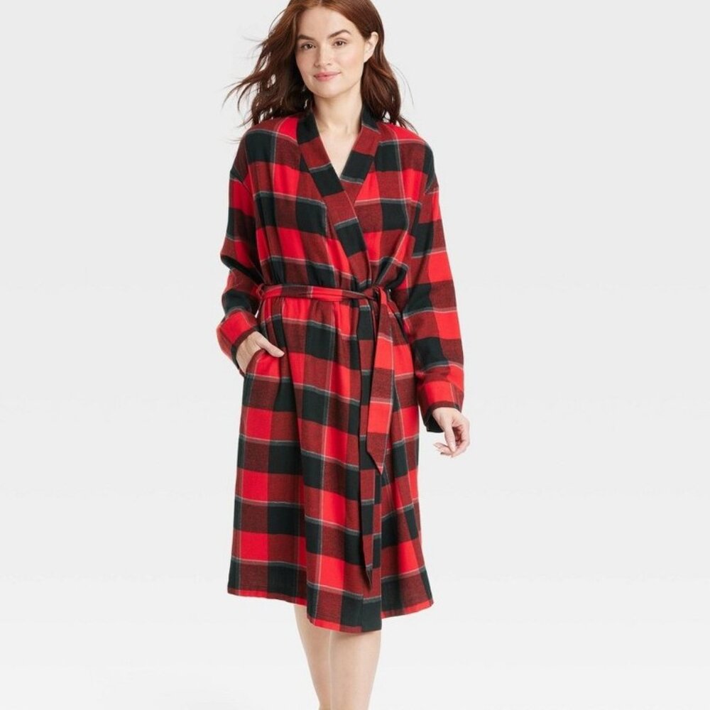 Stars Above Women's Red Buffalo Check Flannel Robe Cozy M/L XL/XXL
